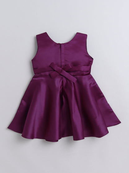 Sleeveless Bow & Stone Embellished Fit & Flared Dress -  Wine