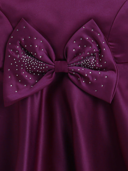 Sleeveless Bow & Stone Embellished Fit & Flared Dress -  Wine