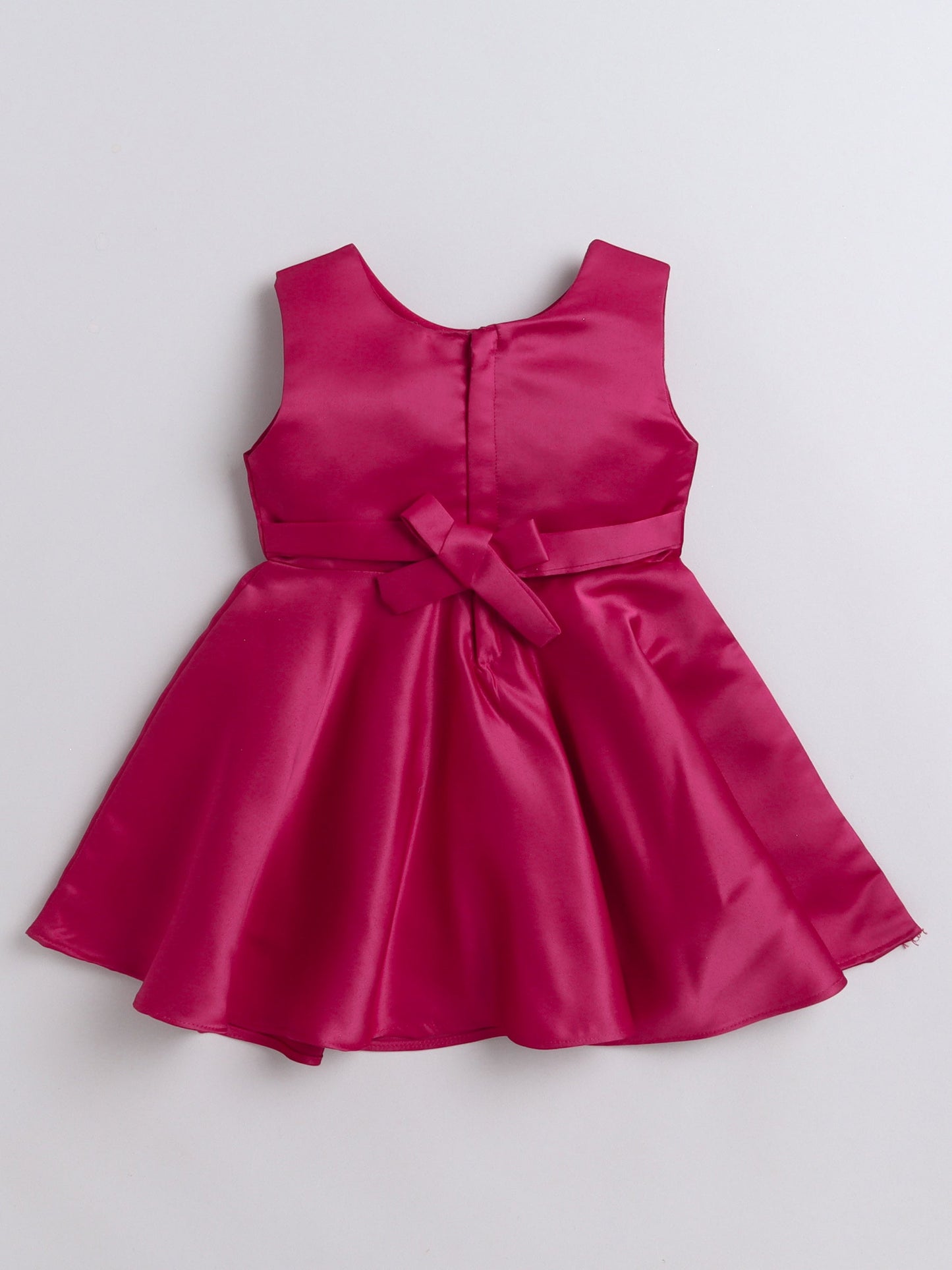 Sleeveless Bow & Stone Embellished Fit & Flared Dress - Fuchsia Pink