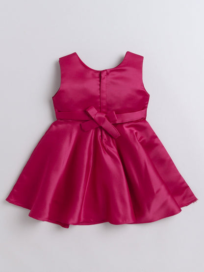 Sleeveless Bow & Stone Embellished Fit & Flared Dress - Fuchsia Pink