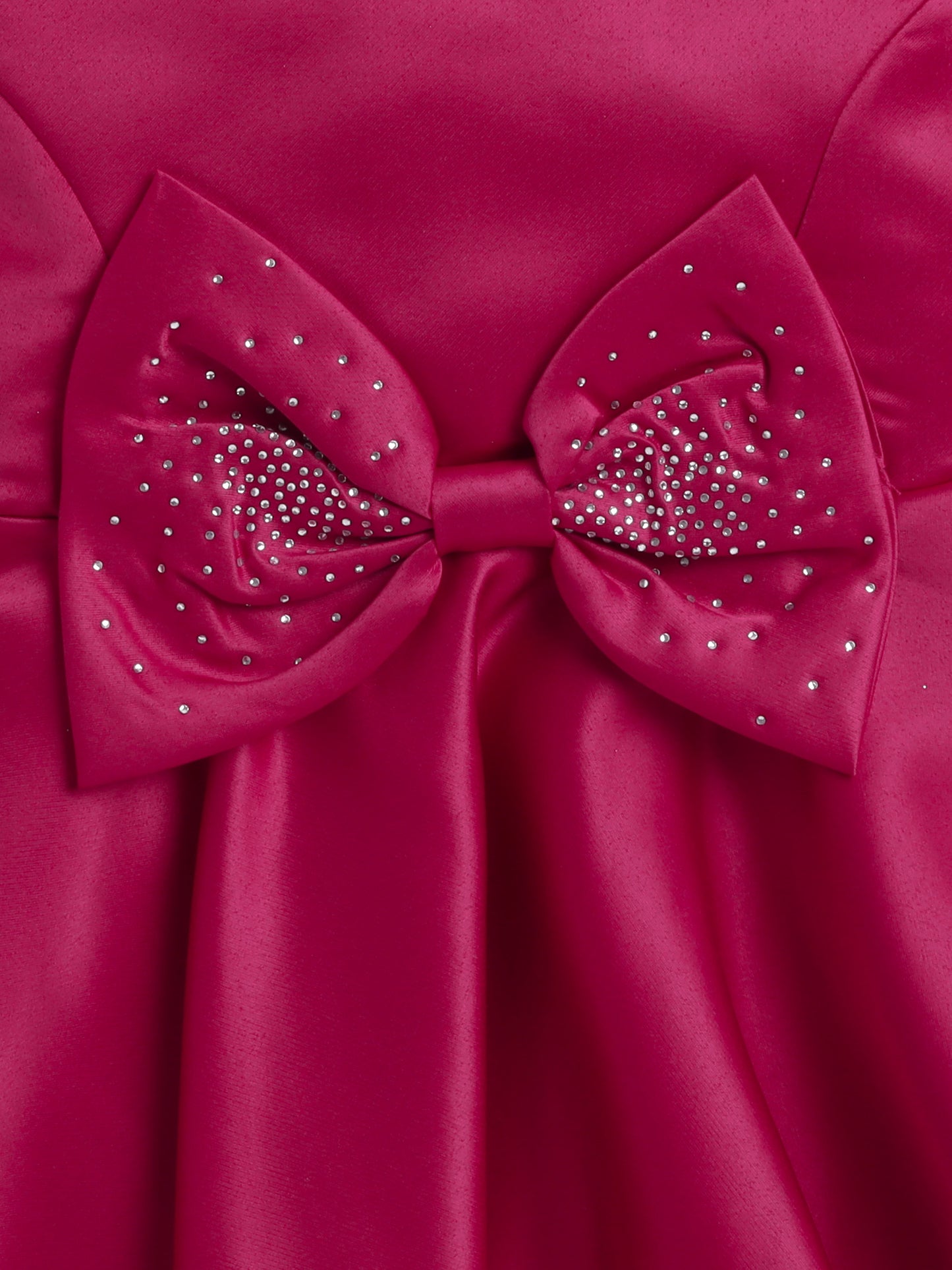 Sleeveless Bow Embelished Fit & Flare Party Dress For Girls - Fuchsia