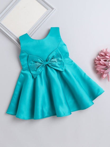 Sleeveless Bow & Stone Embellished Fit & Flared Dress -  Sea Green