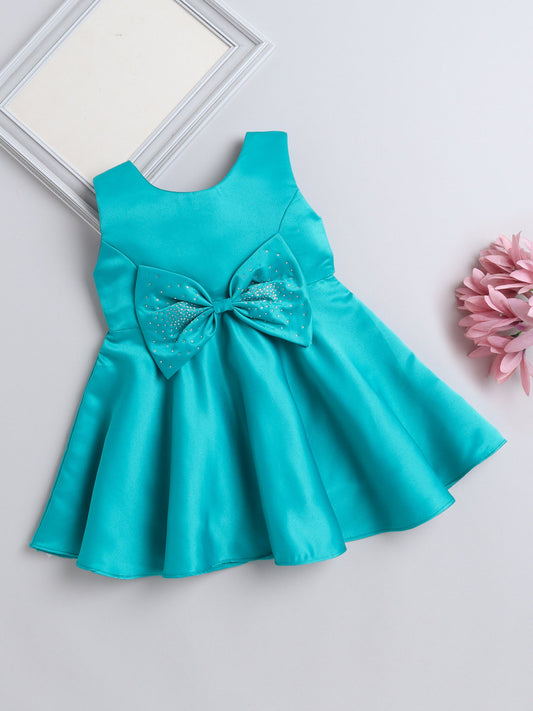 Sleeveless Bow & Stone Embellished Fit & Flared Dress -  Sea Green