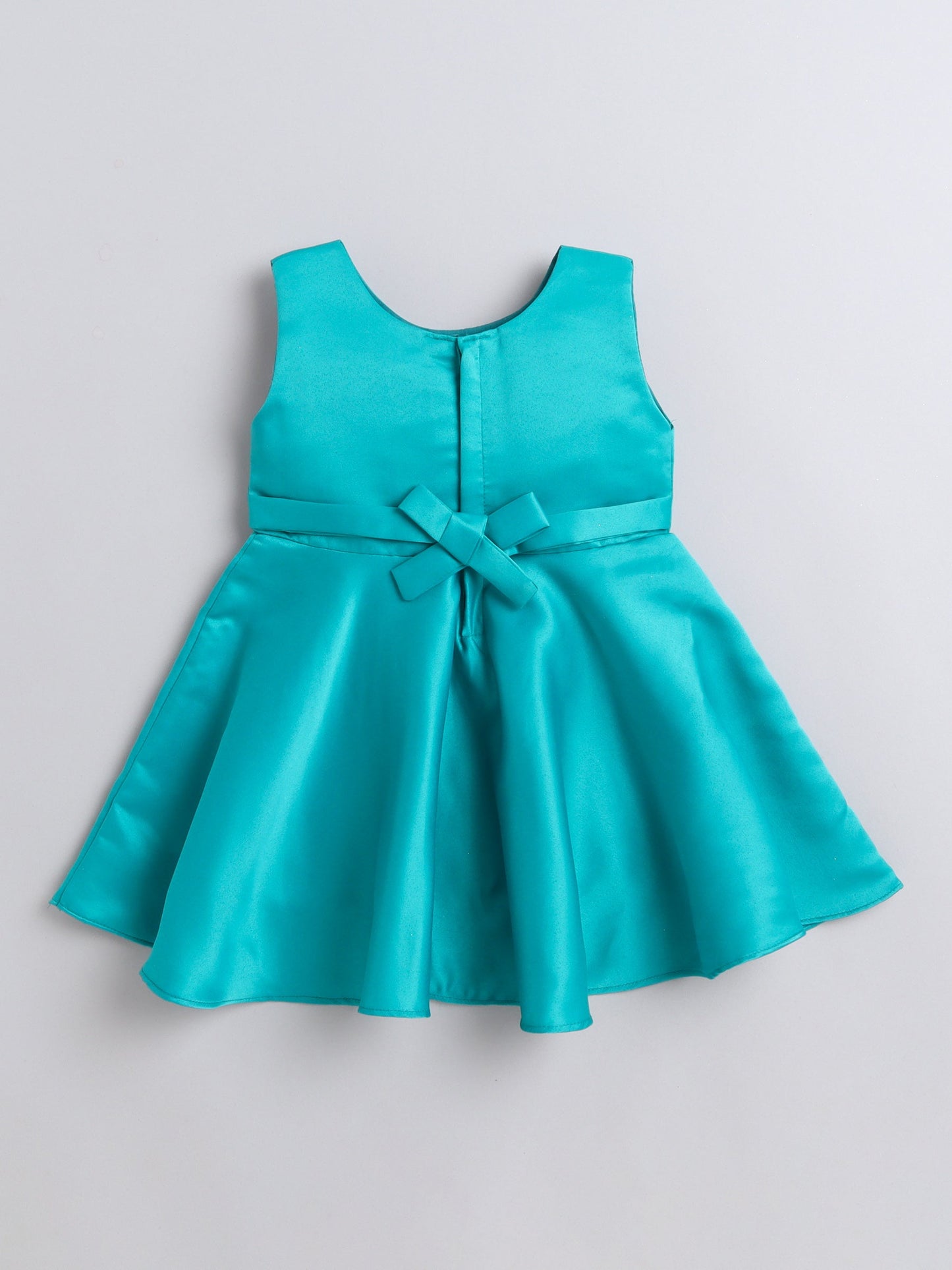 Sleeveless Bow & Stone Embellished Fit & Flared Dress -  Sea Green
