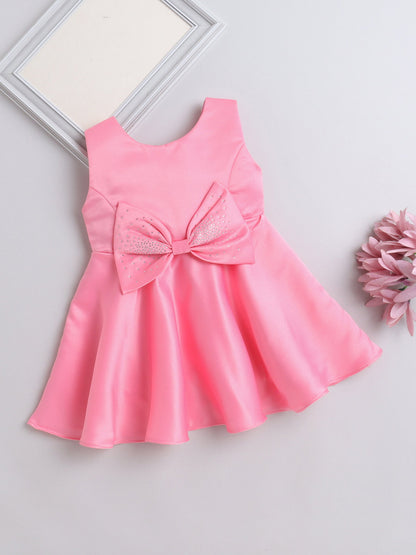 Sleeveless Bow & Stone Embellished Fit & Flared Dress - Peach