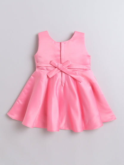 Sleeveless Bow & Stone Embellished Fit & Flared Dress - Peach
