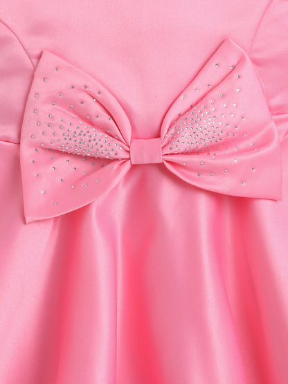 Sleeveless Bow & Stone Embellished Fit & Flared Dress - Peach