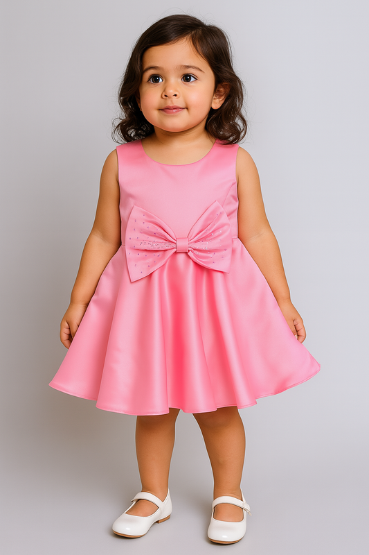 Sleeveless Bow & Stone Embellished Fit & Flared Dress - Peach