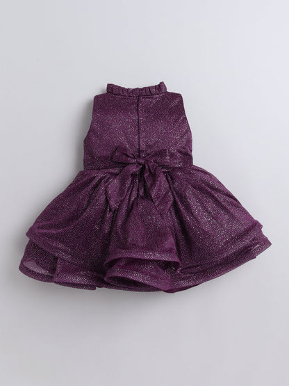 Sleeveless Shimmer Detailed Fit & Flare Party Dress With Corsage - Magenta
