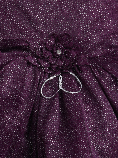 Sleeveless Shimmer Detailed Fit & Flare Party Dress With Corsage - Magenta