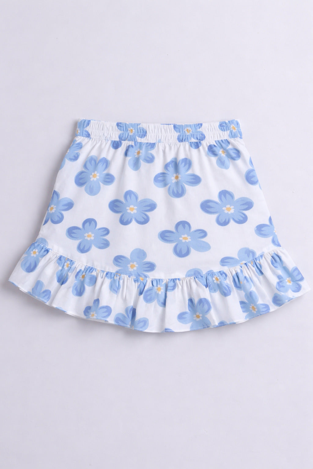 The Magic Wand Cotton Woven Sleeveless Floral Printed Smocked Top And Wrap Frill Skirt - Blue