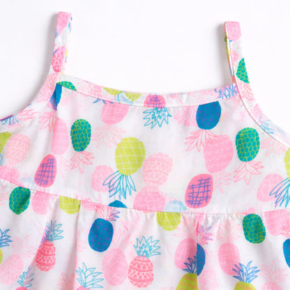 The Magic Wand Cotton Woven Strappy Pineapple Printed Pleated Top And Shorts Set - Pink