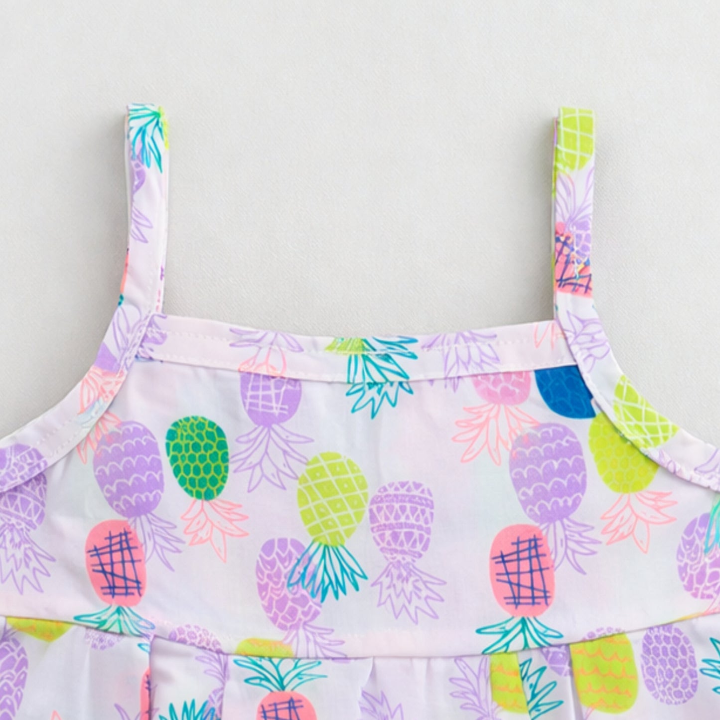 The Magic Wand Cotton Woven Strappy Pineapple Printed Pleated Top And Shorts Set - Purple
