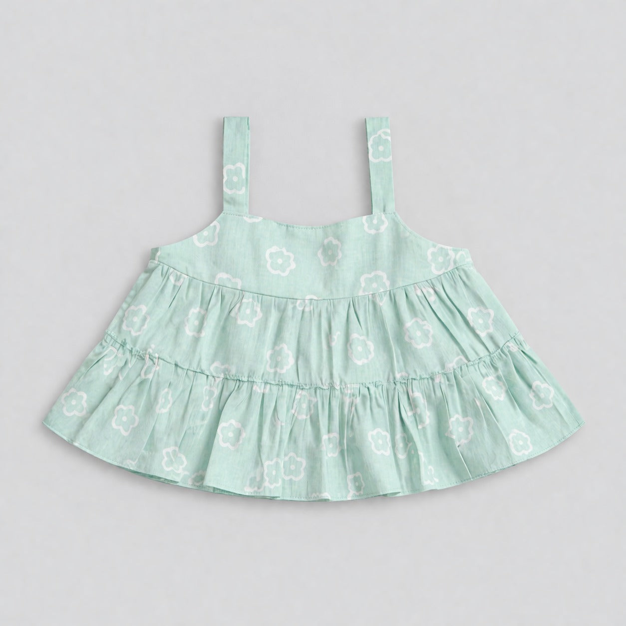 The Magic Wand Cotton Woven Strappy Floral Printed Flared Top And Skirt Set - Mint Green