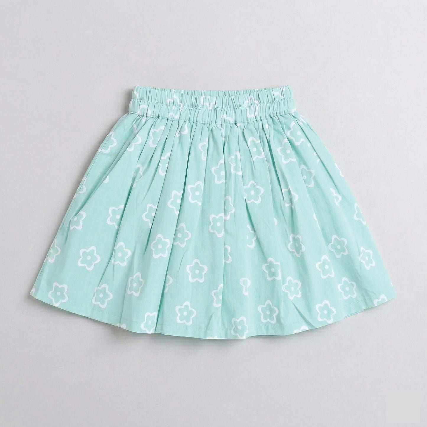 The Magic Wand Cotton Woven Strappy Floral Printed Flared Top And Skirt Set - Mint Green