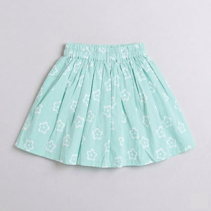 The Magic Wand Cotton Woven Strappy Floral Printed Flared Top And Skirt Set - Mint Green