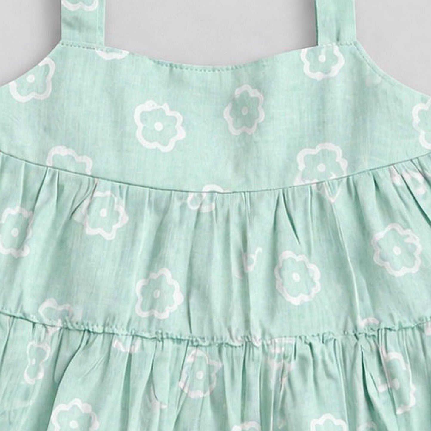 The Magic Wand Cotton Woven Strappy Floral Printed Flared Top And Skirt Set - Mint Green