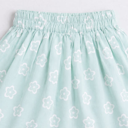 The Magic Wand Cotton Woven Strappy Floral Printed Flared Top And Skirt Set - Mint Green