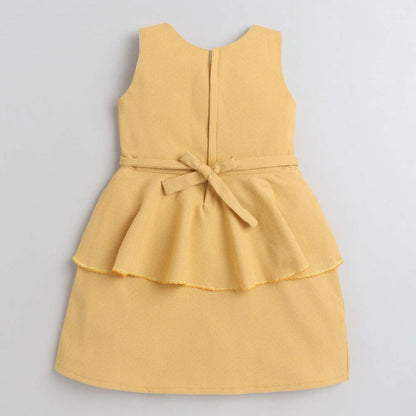 Sleeveless Peplum Formal Dress wth Corages-Yellow