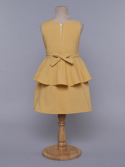 Sleeveless Peplum Formal Dress wth Corages-Yellow