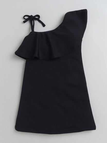 One Shoulder Tie up Asymmetrical Formal Dress with Flowers-Black