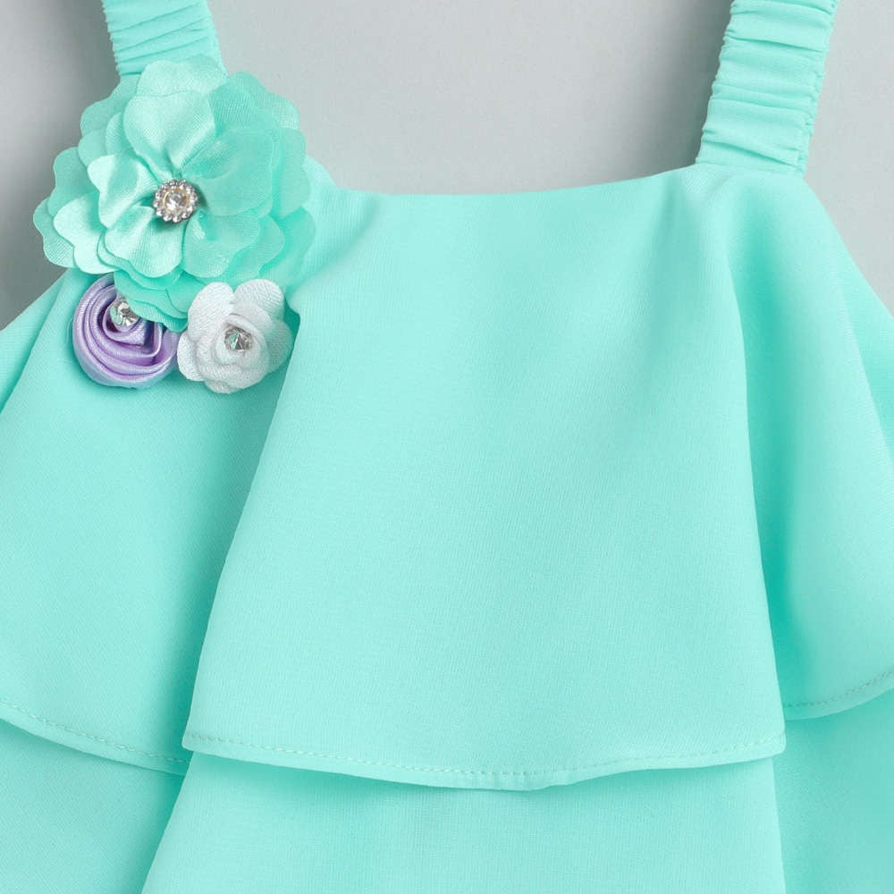 The Magic Wand Woven Sleeveless Floral Applique Detailed Top And Skirt Set - Blue