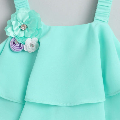 The Magic Wand Woven Sleeveless Floral Applique Detailed Top And Skirt Set - Blue
