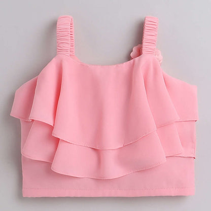 The Magic Wand Woven Sleevesless Solid Top And Printed Skirt Set - Pink
