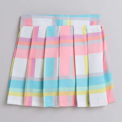 The Magic Wand Woven Sleevesless Solid Top And Printed Skirt Set - Pink
