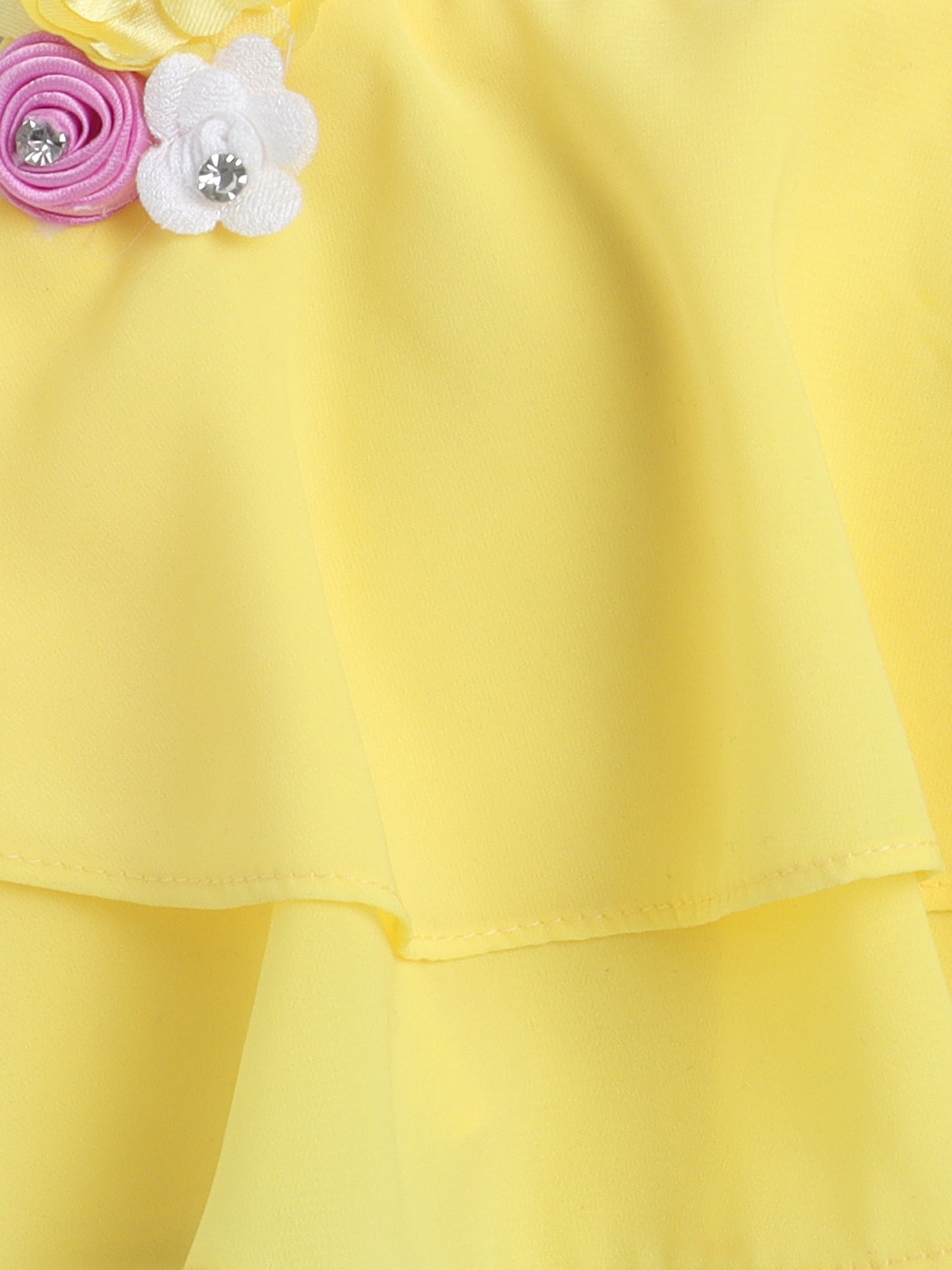 The Magic Wand Layered Strappy Ruffel Top With Chex Pleated Skirt Set Yellow