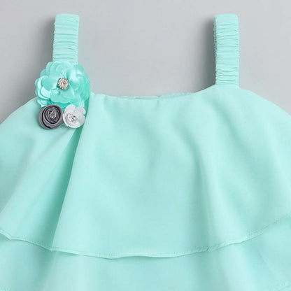 The Magic Wand Layered Strappy Ruffle Top With Chex Pleated Skirt Set Aqua