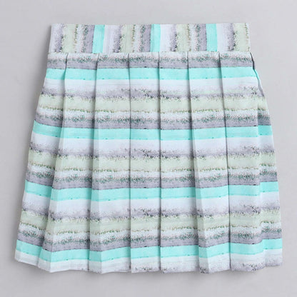 The Magic Wand Layered Strappy Ruffle Top With Chex Pleated Skirt Set Aqua