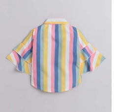 The Magic Wand Woven Three Fourth Sleeves Striped Shirt And Skirt Set - Multi Color