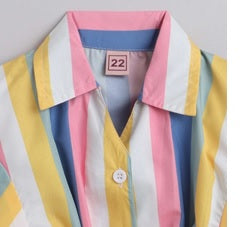 The Magic Wand Woven Three Fourth Sleeves Striped Shirt And Skirt Set - Multi Color