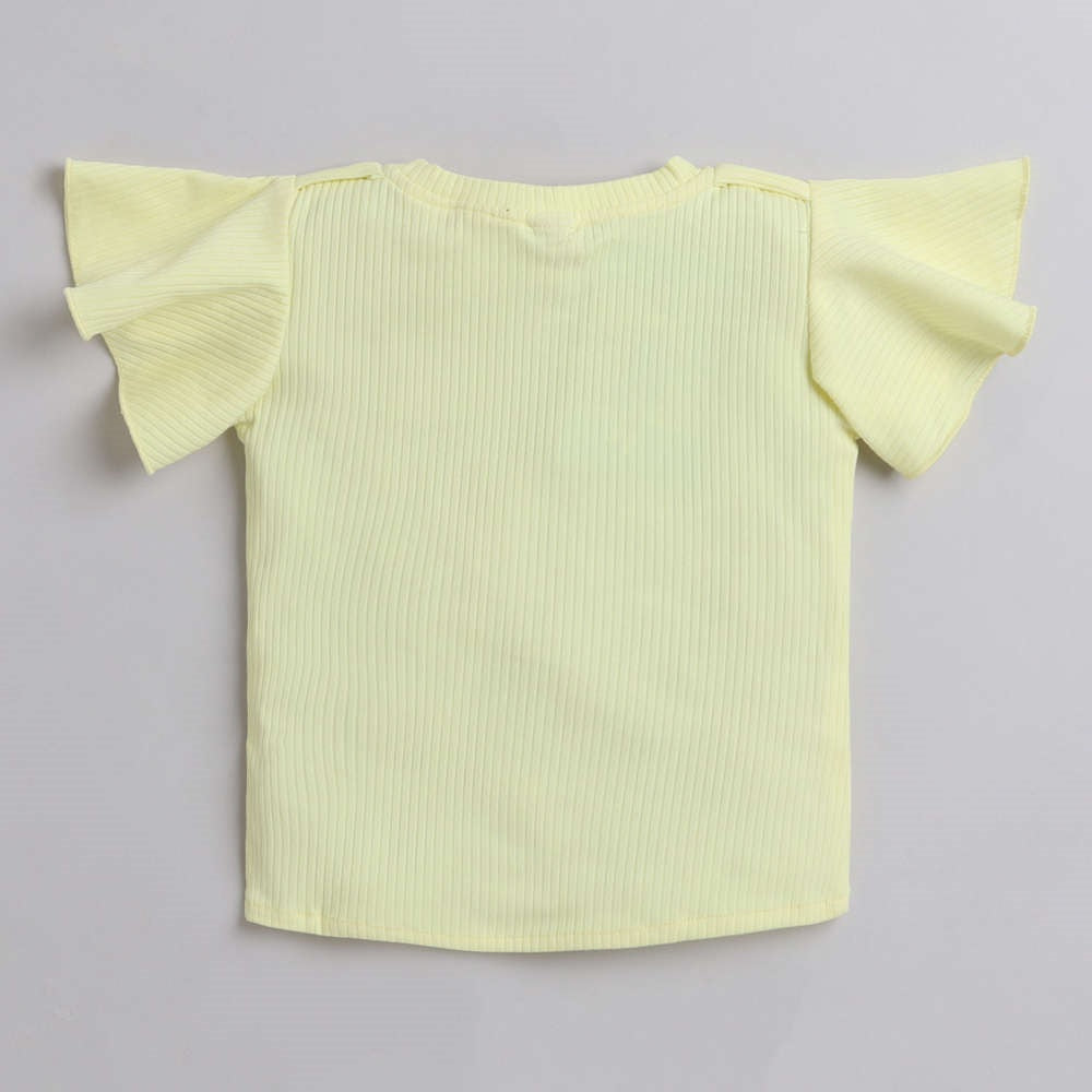 The Magic Wand Cotton Woven Top With Denim Pinafore Dress - Yellow