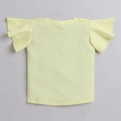 The Magic Wand Cotton Woven Top With Denim Pinafore Dress - Yellow
