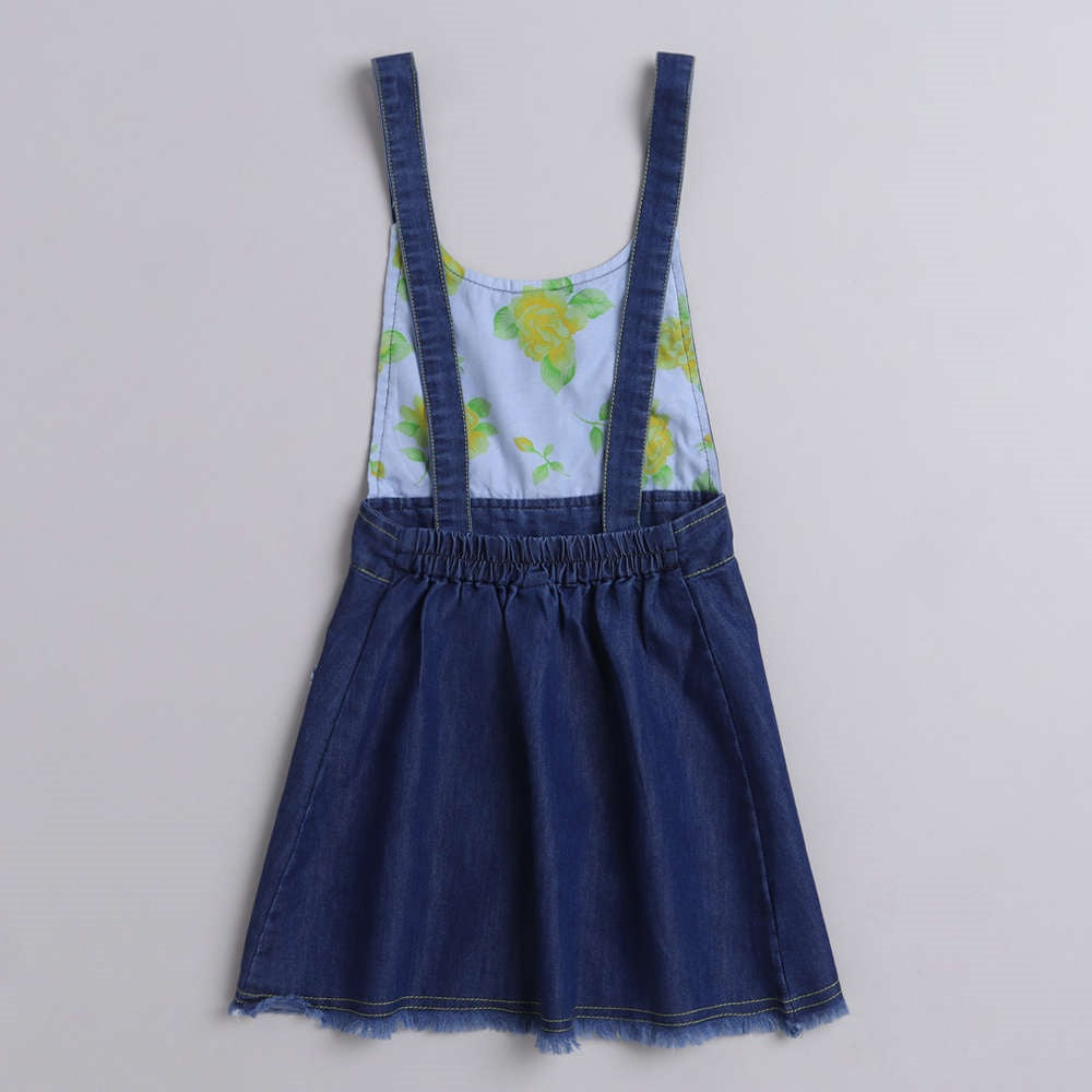 The Magic Wand Cotton Woven Top With Denim Pinafore Dress - Yellow