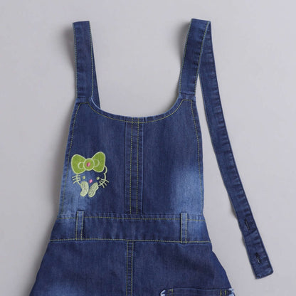 The Magic Wand Cotton Woven Top With Denim Pinafore Dress - Yellow