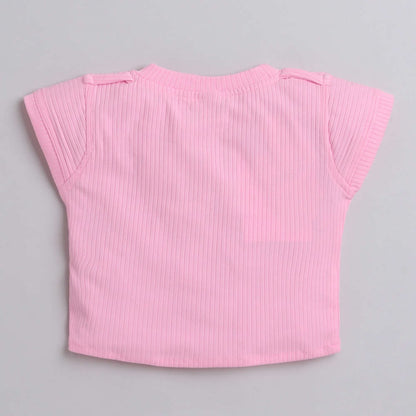 The Magic Wand Cotton Woven Top With Denim Pinafore Dress - Pink