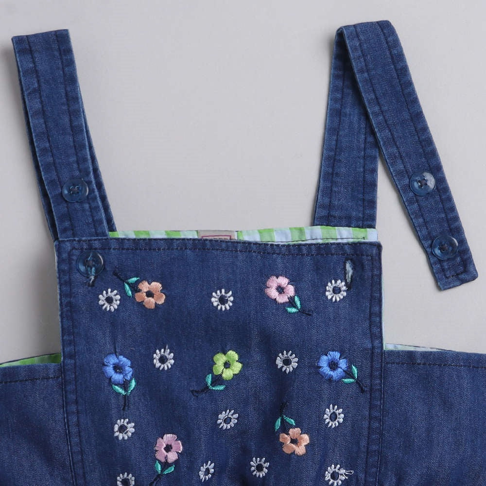 The Magic Wand Cotton Woven Top With Denim Pinafore Dress - Pink