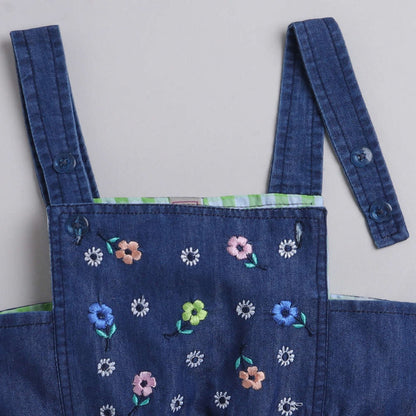 The Magic Wand Cotton Woven Top With Denim Pinafore Dress - Pink