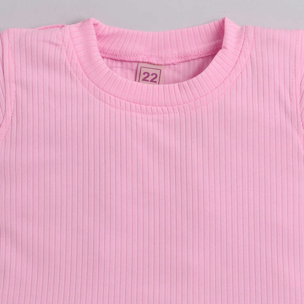 The Magic Wand Cotton Woven Top With Denim Pinafore Dress - Pink