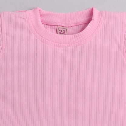 The Magic Wand Cotton Woven Top With Denim Pinafore Dress - Pink