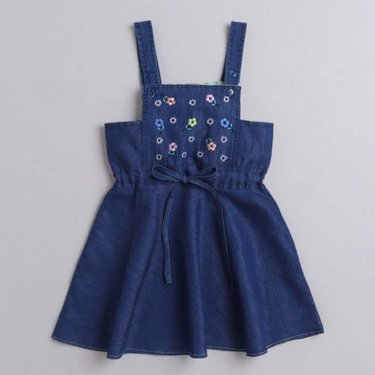 The Magic Wand Cotton Woven Top With Denim Pinafore Dress - Pink