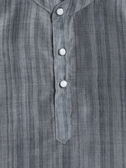 Full Sleeves Chanderi Kurta Set-Grey