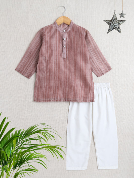 Full Sleeves Chanderi Kurta Set-Peach