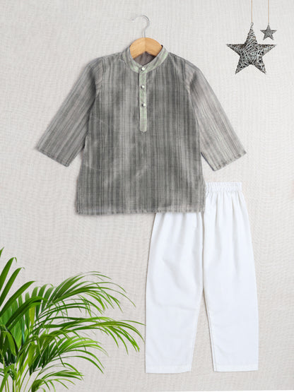 Full Sleeves Chanderi Kurta Set-Gray
