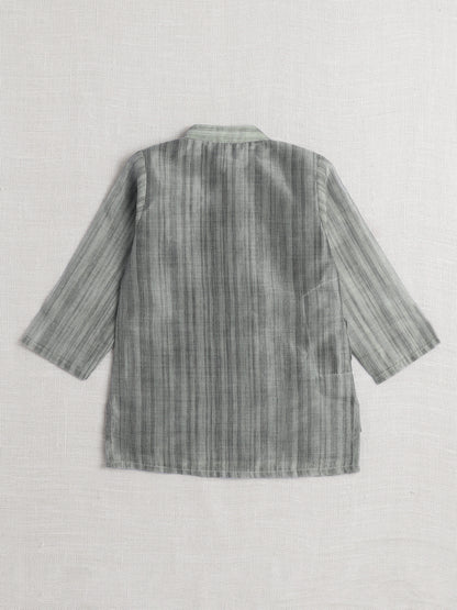 Full Sleeves Chanderi Kurta Set-Gray