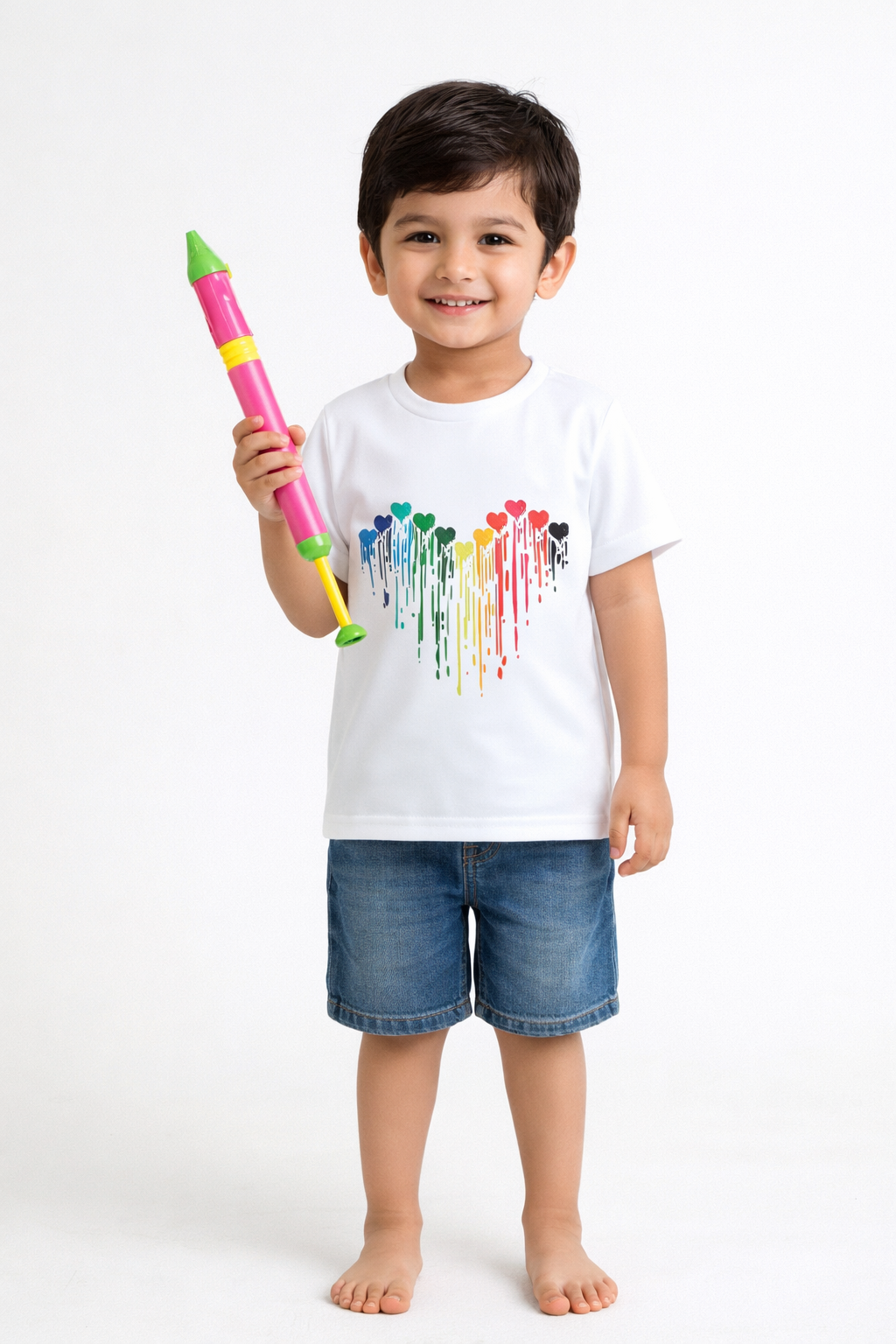 The Magic Wand Vibrant Holi Color Heart Printed T-Shirt - White