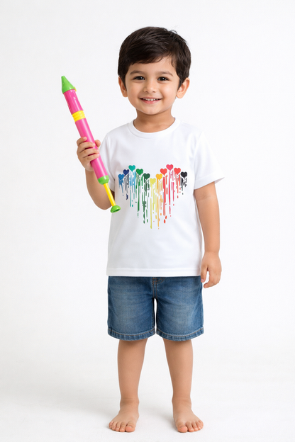 The Magic Wand Vibrant Holi Color Heart Printed T-Shirt - White